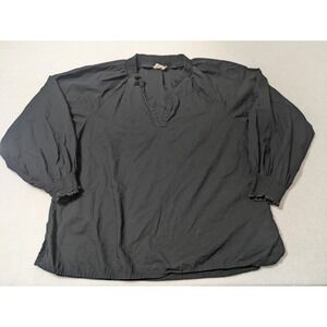 NATION LTD Estelle Poplin Peasant Blouse Med Black Pima Cotton Smocked‎ Cuff